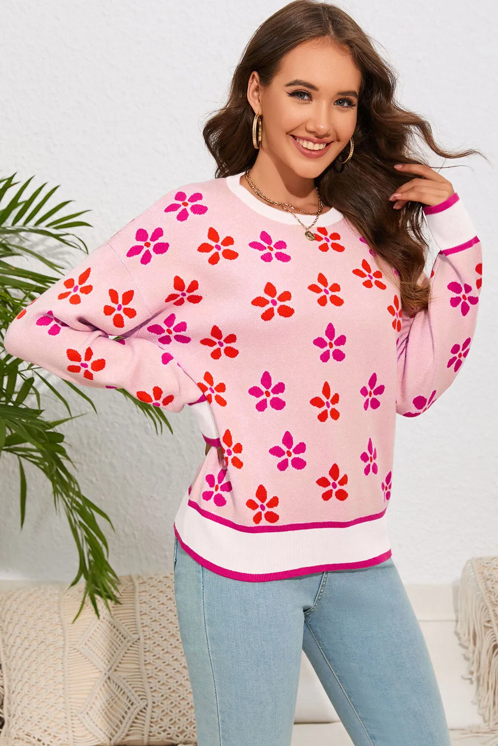 Women's Flower Print Relaxed Fit Jumper