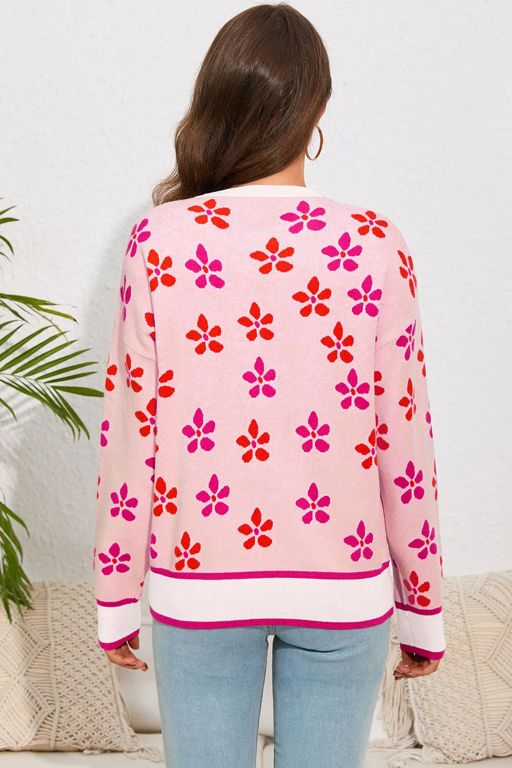 Women's Flower Print Relaxed Fit Jumper