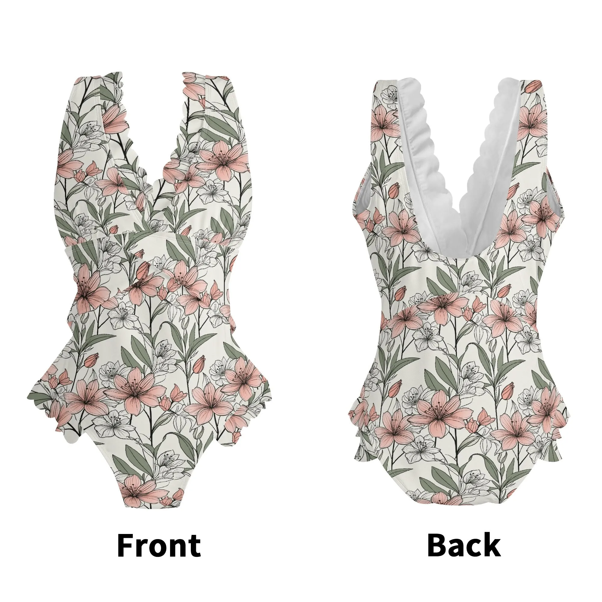 Womens Japan Floral Ruffle Edge Cross-Front One Piece Swimsuit Bathing Suit